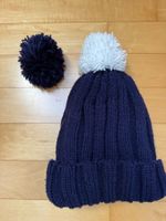 Warme Winter Mütze, Dunkelblau mit Bommel