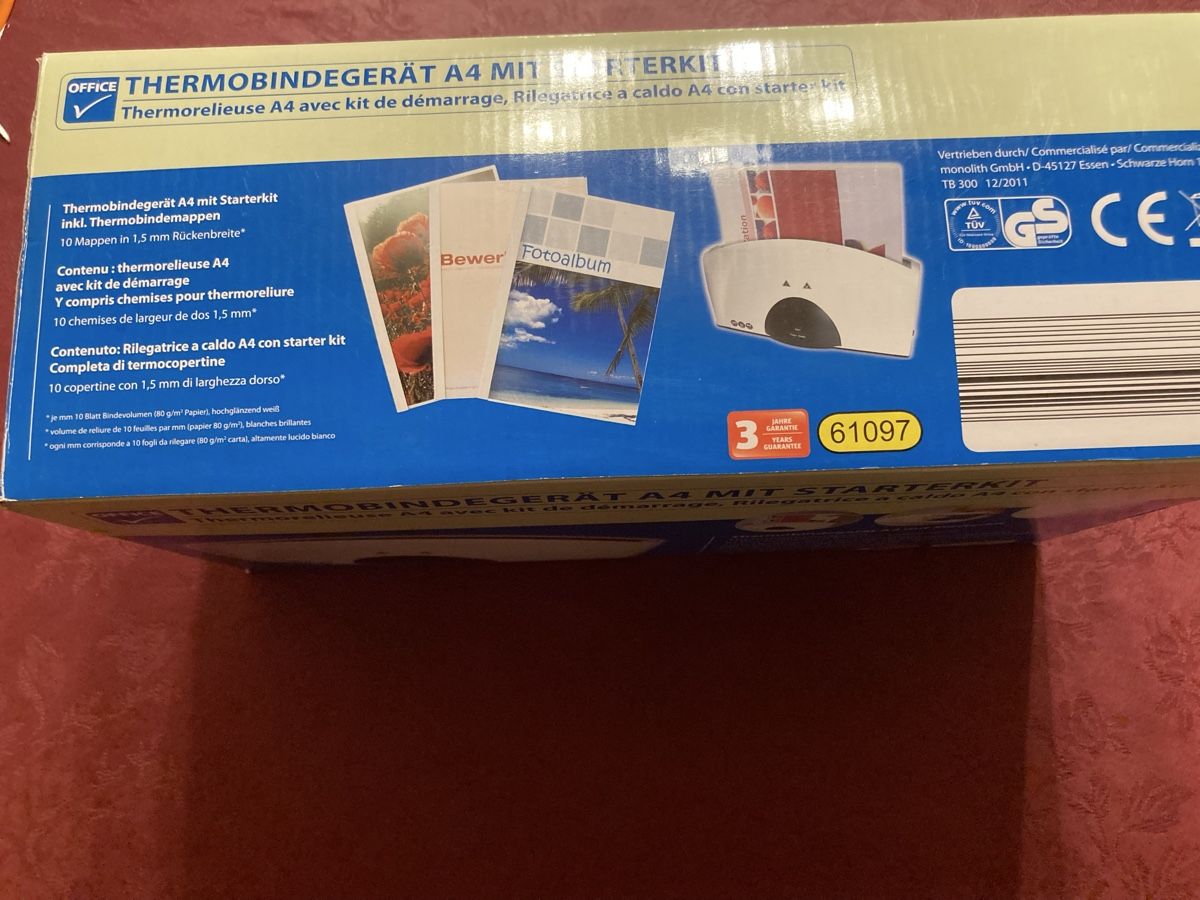 Macchine rilegatrici: Thermobindegerät A4 mit Starterkit, 50 Thermobindemappen – Nuovo e nell'imballaggio originale da Uetliburg venduto da Cliorsv6 1