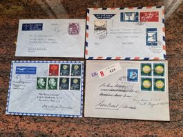 Briefmarken auf Luftpost- Briefen. Mit Werbemarke 1948