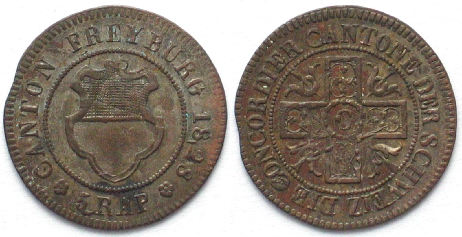 Tutti le monete: FREIBURG Kanton Halbbatzen 1828 Billon – Usato da Riehen venduto da sesambestcoins2004