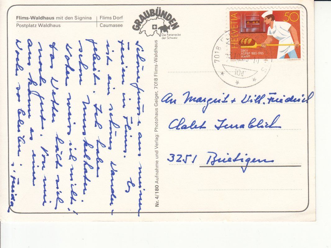 Cartoline postali: Flims Waldhaus 1985 – Usato da Bürglen TG venduto da StampGraf 1