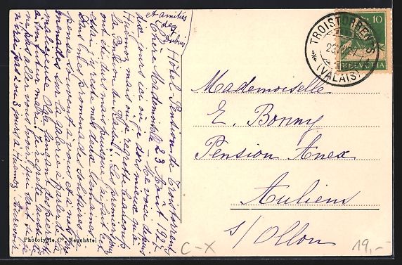 Cartoline postali: AK Troistorrents, Hotel-Pension, 1927 – Usato da Berlin venduto da bartko-reher 1