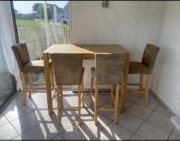 4 tolle Barhocker braun + Cognac Kunstleder + Holz 👌