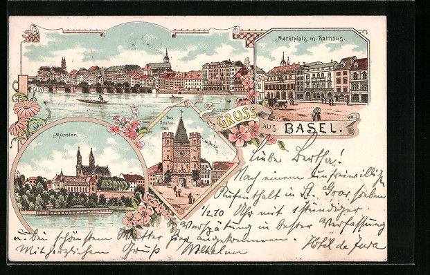 Cartes postales: Litho Basel, Münster, Marktplatz m. Rat – D'occasion à Berlin par bartko-reher