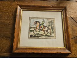 Kolorierte Lithographie Reiter Masse 30cm x 27cm