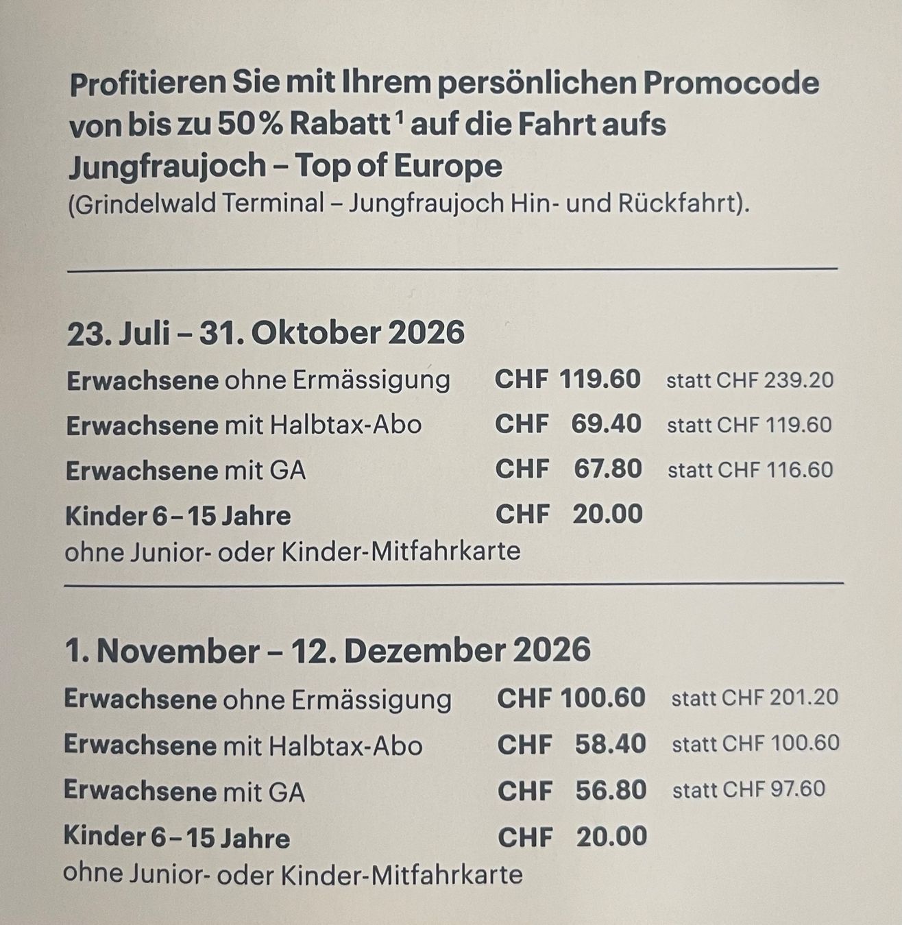 Buoni: Jungfraujoch Gutschein 50% für bis zu 4 Personen – Nuovo e nell'imballaggio originale da Wetzikon ZH venduto da Schrungus 1