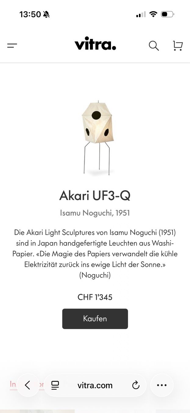 Vitra Lampade: Vitra Noguchi Akari UF3-Q – Nuovo (secondo la descrizione) da Solothurn venduto da kantimo15 1