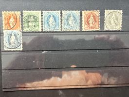 7 Briefmarken „Stehende Helvetia“, div. Werte