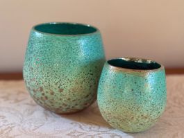 Vasen Set 2 Stck. Glas türkis mit Goldrand zwei Grössen
