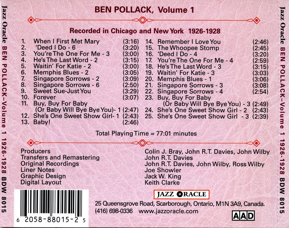 CD: Jazz-CD:  Ben Pollack, Vol. 1  (Jazz Oracle) – Usato da Hochfelden venduto da mue_lhm9 6