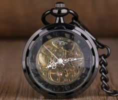 Schwarze Steampunk-Skelett-Taschenuhr - Montre de poche