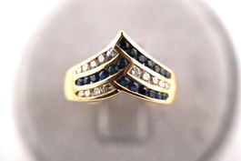 Goldring 18K mit Saphiren und Diamanten