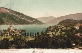 Ansichtskarte Spiez mit Schloss gel. 1910 T Stempel + Taxe
