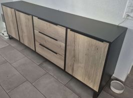 Sideboard dunkelgrau mit Holzoptik 230x85x47cm guter Zustand