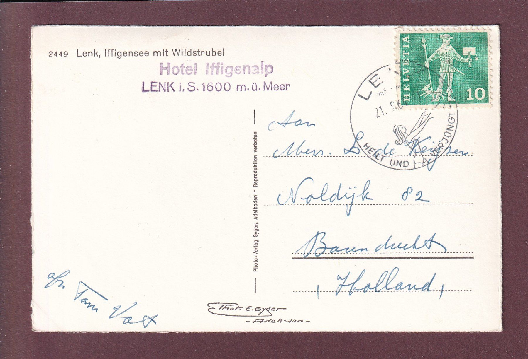 Cartes postales: LENK - Iffigensee - Wildstrubel - 1964 – D'occasion à Pully par nicecards 1