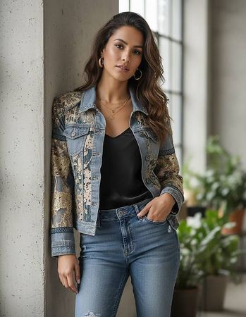 Jeansjacke mit Spitze Vintage