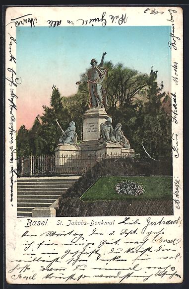 Ansichtskarten: AK Basel, St. Jakobs-Denkmal, 1900 – Gebraucht aus Berlin von bartko-reher