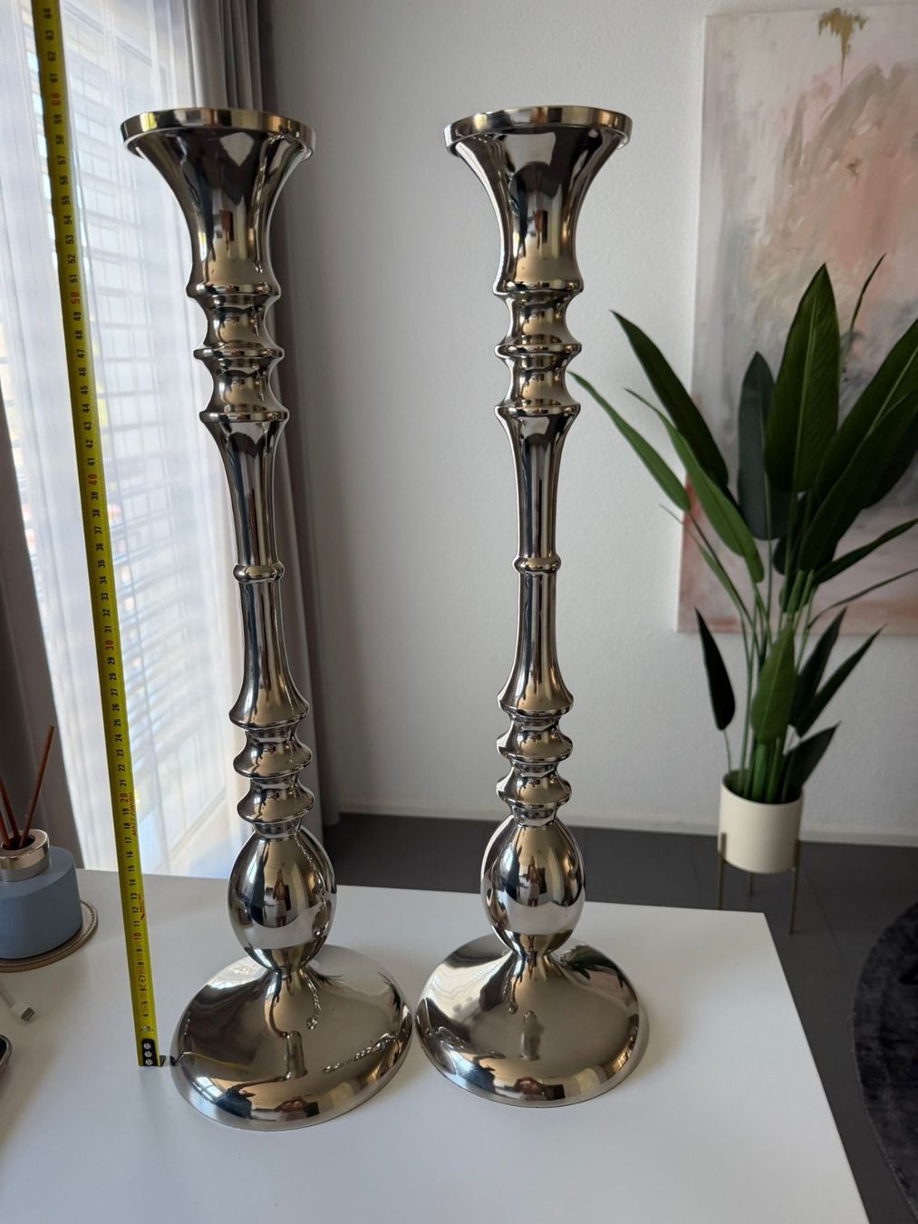 Portacandele: 2 grosse Kerzenständer silberfarben – 58 cm – Usato da Otelfingen venduto da kan_cs56 1