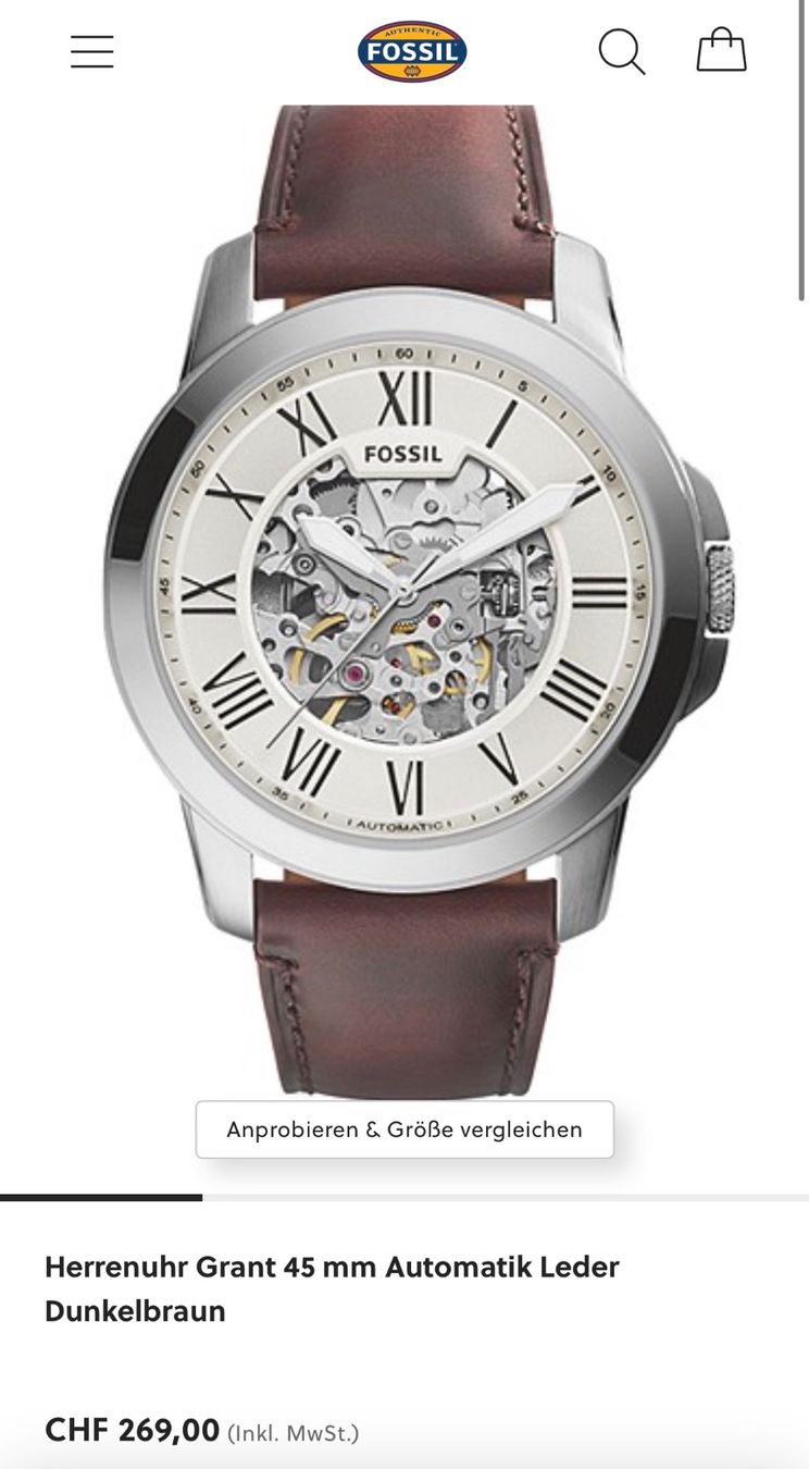 Fossil Orologi: Fossil Uhr Automatic NEU 45mm – Nuovo e nell'imballaggio originale da Frenkendorf venduto da HoroLux