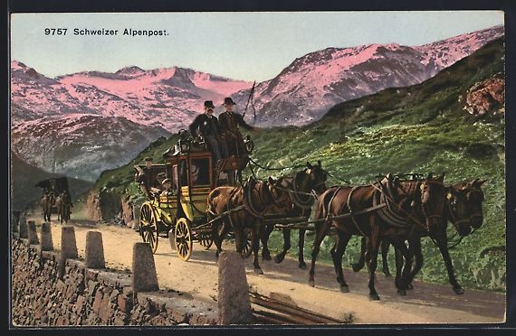 Cartoline postali: Schweizer Alpenpost, Postkutsche auf der – Usato da Berlin venduto da bartko-reher