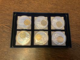 Sammlermünzen 6 Stück Polierte Platte versilbert 1.- vergold