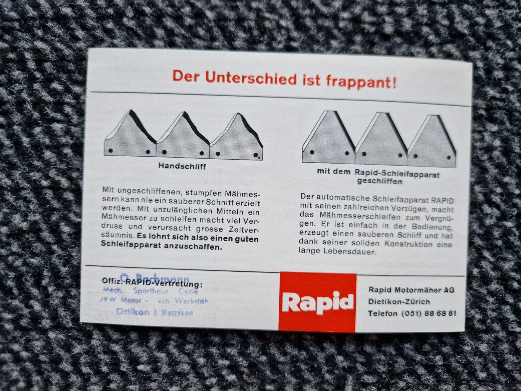 Rapid Trattori: Original Prospekt Rapid Schleifapparat Motormäher – Usato da Dürnten venduto da Bachtel84 2