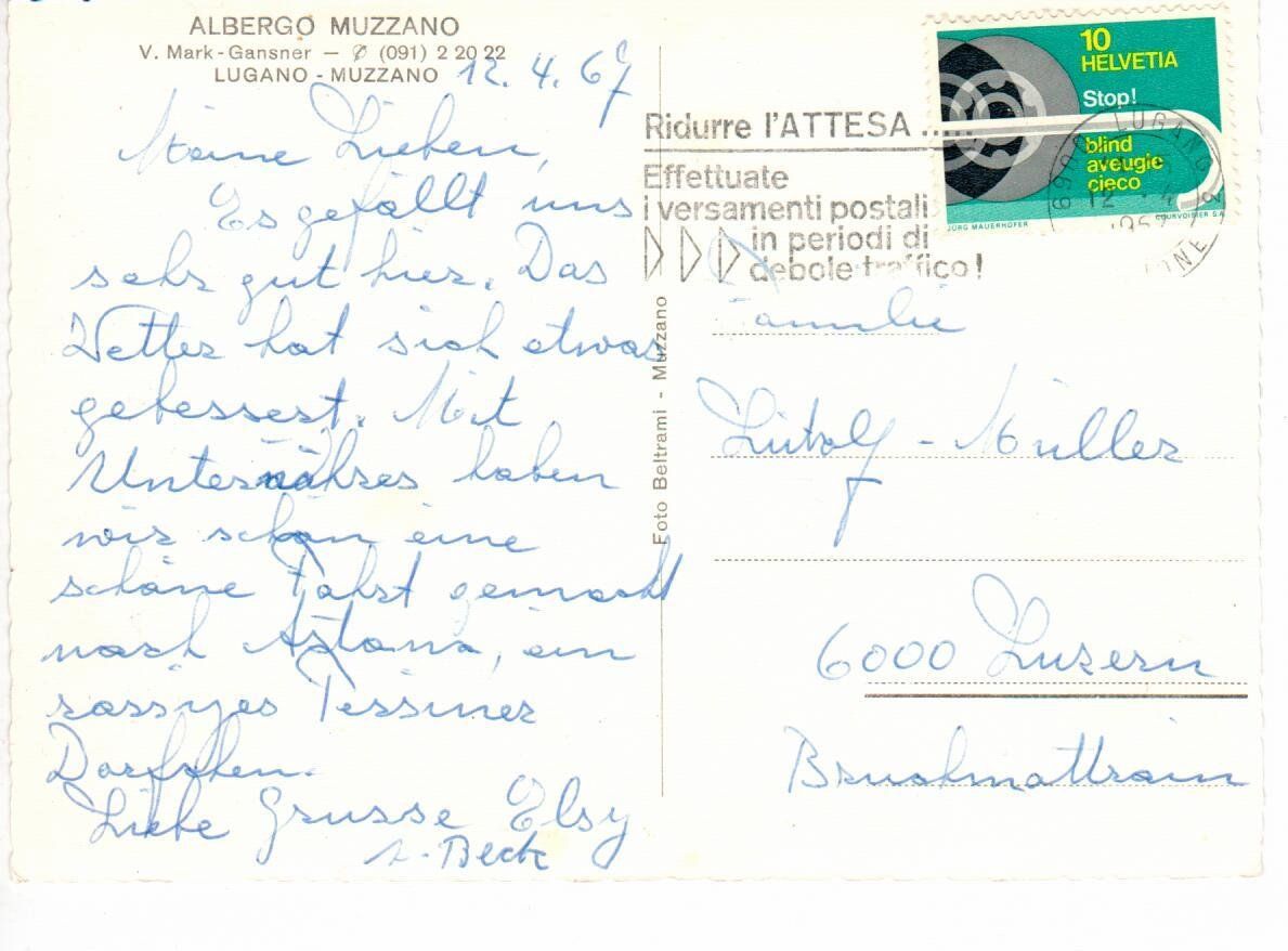 Cartoline postali: Albergo - Muzzano, Lugano – Usato da Wolhusen venduto da Curver9 1