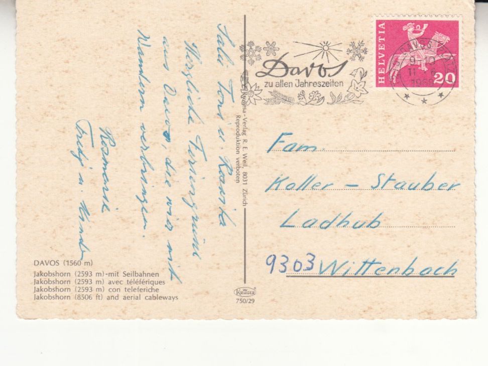 Cartoline postali: Jakobshorn 1968 – Usato da Bürglen TG venduto da StampGraf 1