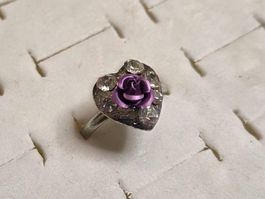 Bague coeur rose et strass, ajustable