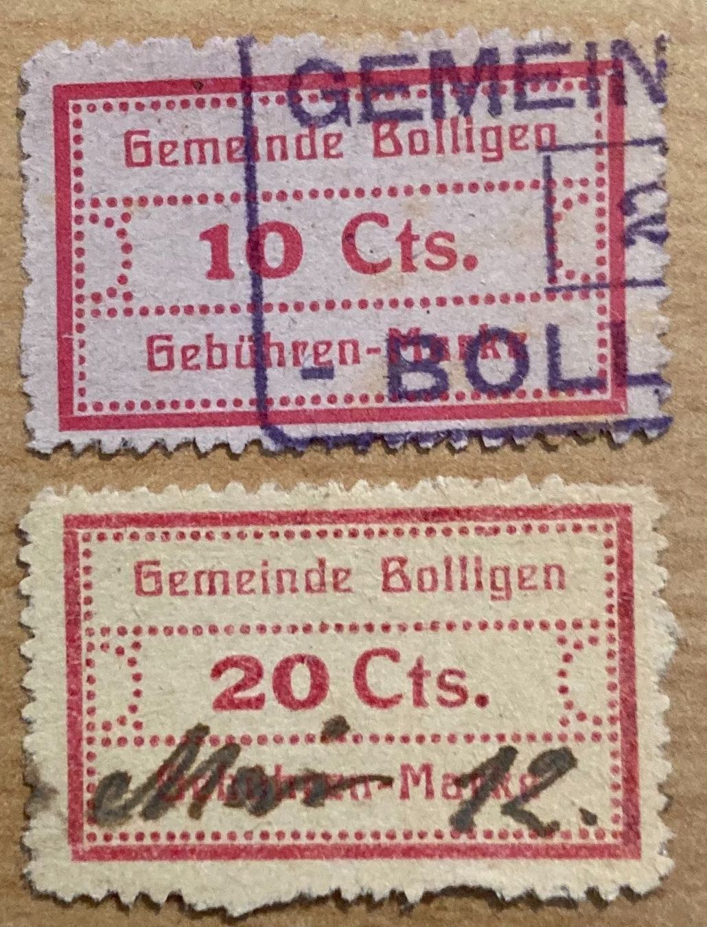 Tutti i francobolli: 2 Fiskalmarken Gemeinde Bolligen BE – Usato da Hunzenschwil venduto da zibu88