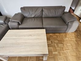 2xSofa Leder grau defekter Zustand mit Tisch