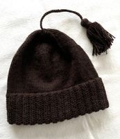 Zipfelmütze, braun, handgestrickt, Zöttelichappe