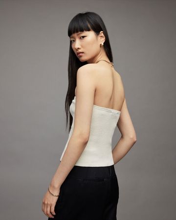 Brand new All Saints chalk white shimmer Loleatta top S