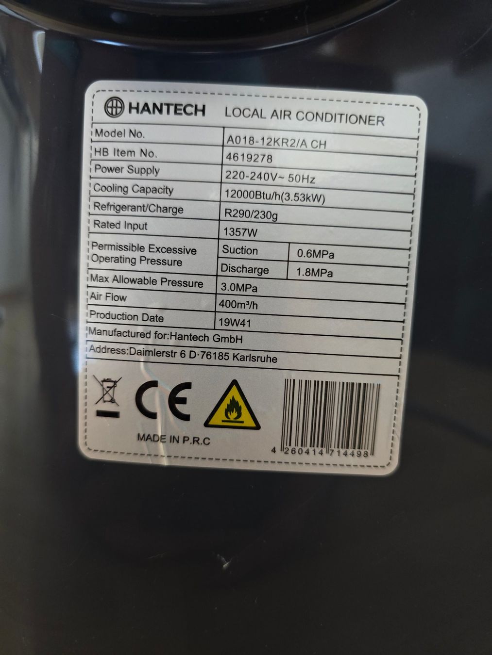 Climatiseurs: Hantech 12000 BTU mobile klimagerät – D'occasion à Hedingen par mschlafli 1
