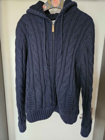 Warme Strickjacke mit Kapuze, Marineblau, Grösse L