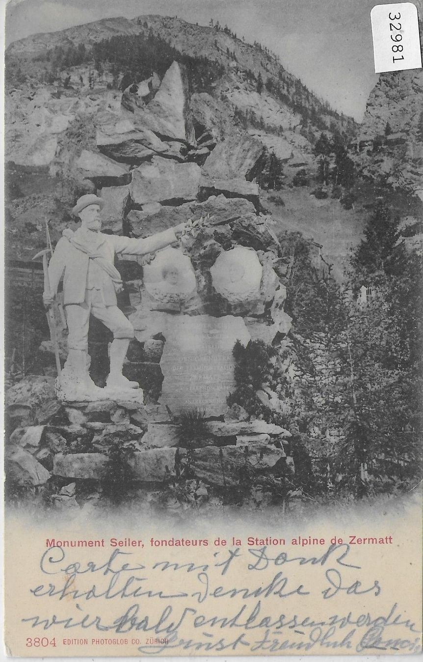 Cartoline postali: Monument Seiler - Zermatt – Usato da Ettingen venduto da Kartenplanet