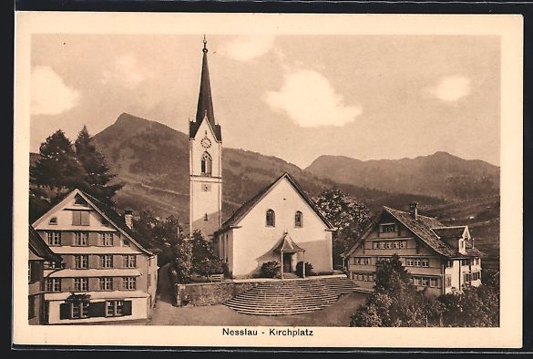 Ansichtskarten: AK Nesslau, Kirchplatz mit Kirche – Gebraucht aus Berlin von bartko-reher