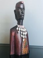 AFRIKANISCHE HOLZ FIGUR - FARBIG BEMALT - CA 23 CM HOCH