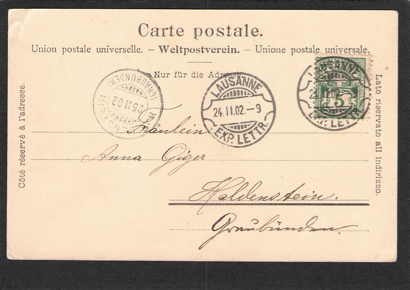 Cartoline postali: CP.VD Châlet a Gobet , Militär , 1902 – Usato da Reichenburg venduto da Pipo-67 1