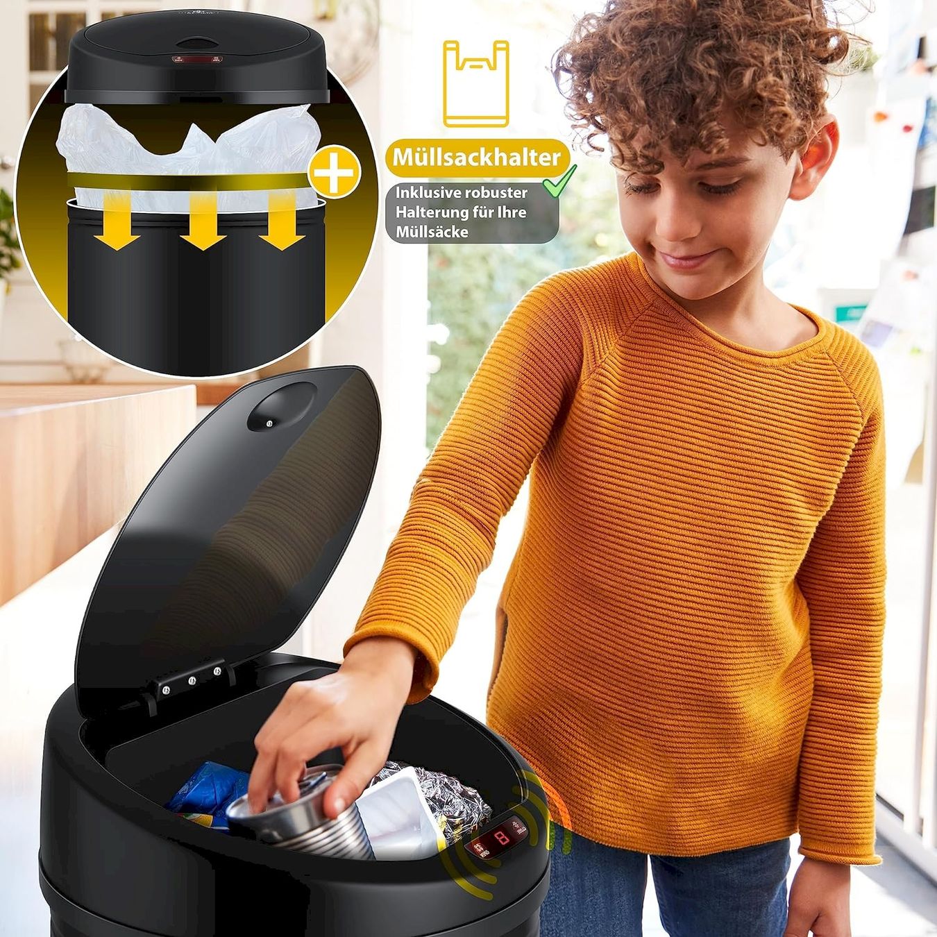 Hailo Cestini per rifiuti: Automatik Sensor Mülleimer 56L schwarz – Nuovo e nell'imballaggio originale da Bottighofen venduto da zaap 3