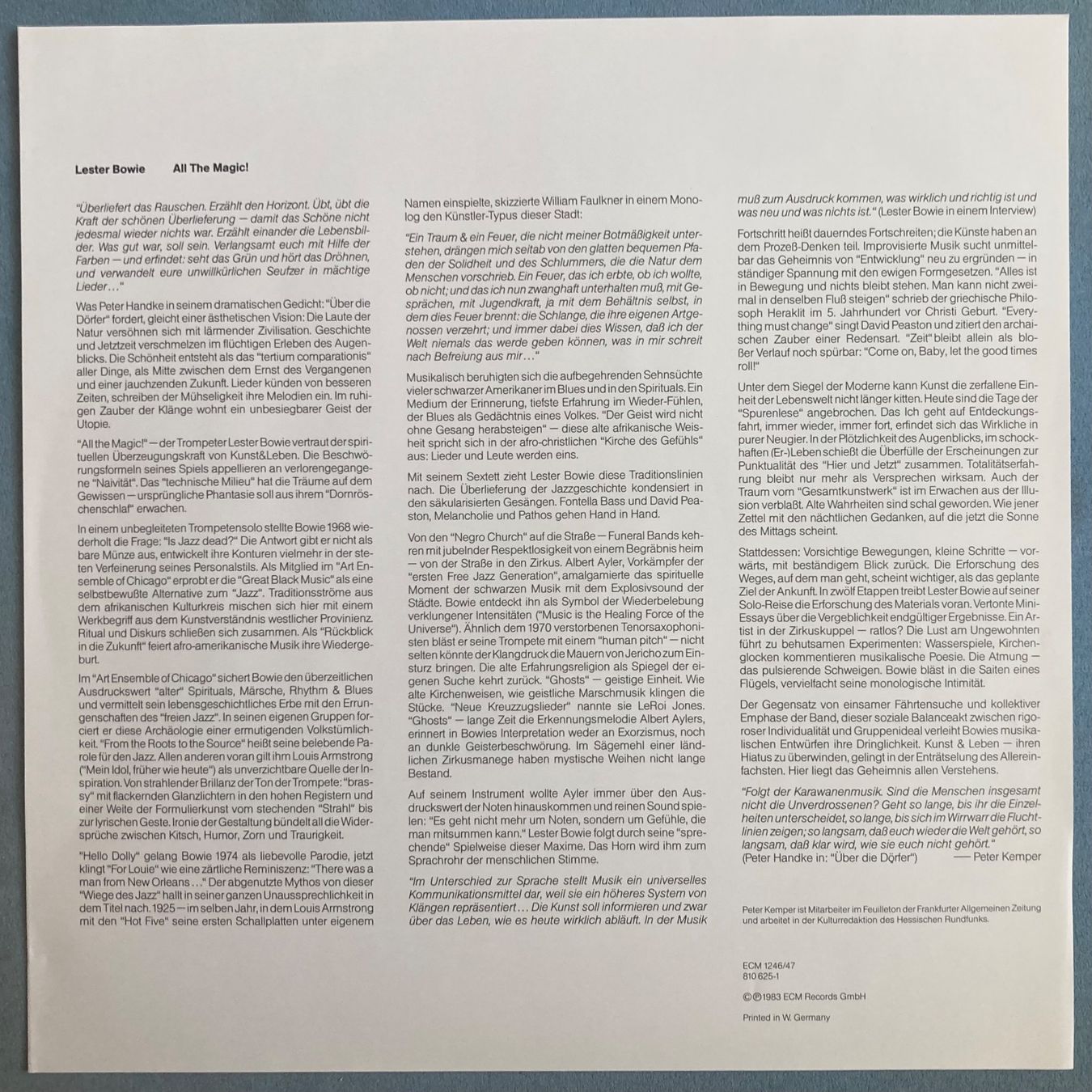 Dischi in vinile: LESTER BOWIE - ALL THE MAGIC! – Usato da Poliez-Pittet venduto da Newtown-Records 2