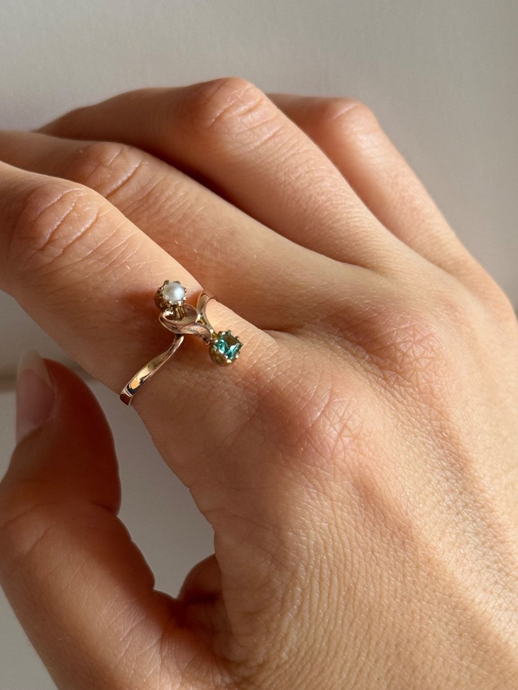 Anelli: Jugendstil 585 Rosegold Ring mit Smaragd & Perle – Usato da Bätterkinden venduto da peacelover_fili 3