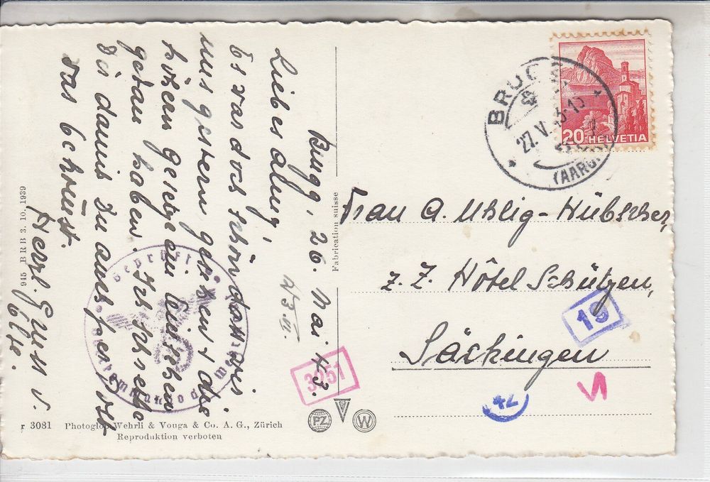 Stein Säckingen alter Bahnhof Stein, ZensurKarte von 1943 Kaufen