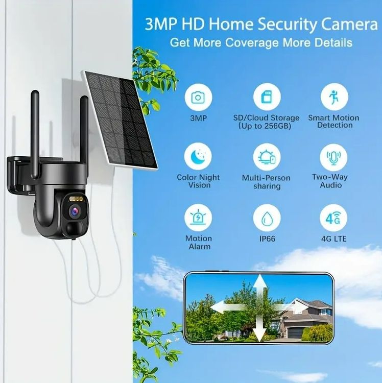 Überwachungskamera Solar mit Gratis SIM-Karte+Memory 16GB