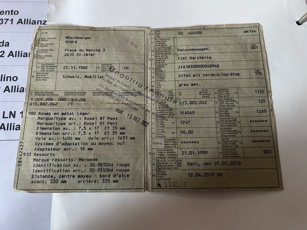 Fiat Automobili: Fiat Barchetta – Usato da richterswil venduto da Cardinal8805 9
