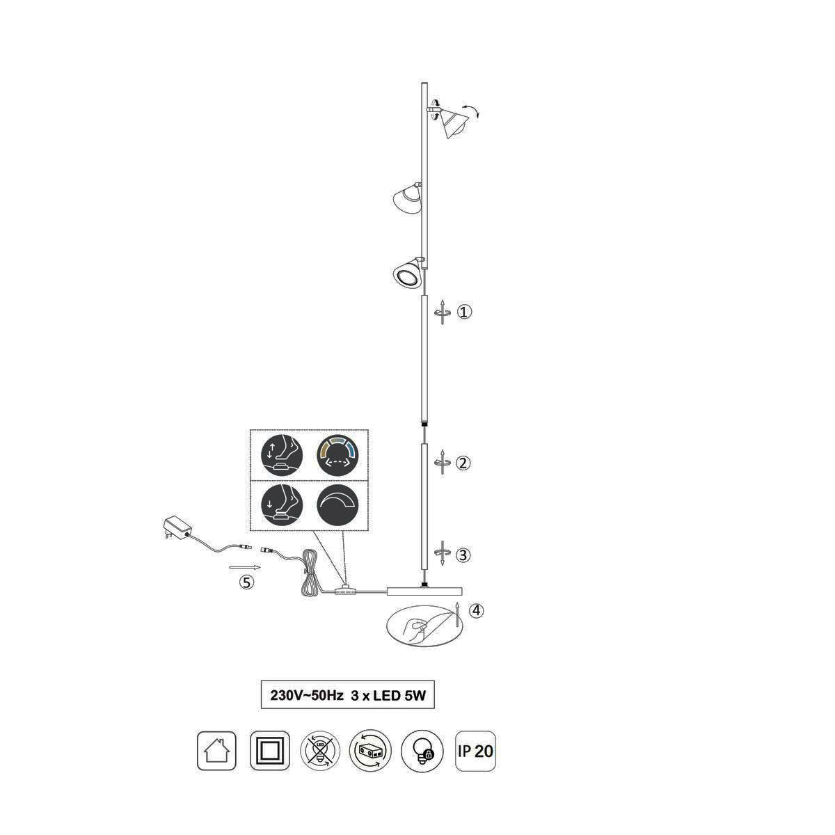 Lampade: LED Stehleuchte, CCT, 150 cm Höhe – Nuovo (secondo la descrizione) da Kreuzlingen venduto da Smart-Light 7