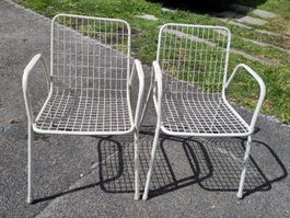 2 Stk. Vintage Drahtstühle, Gartenstühle, Weiss EMU Rio