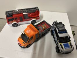 Spielzeugautos 3er Set Polizei Feuerwehr Werkstatt