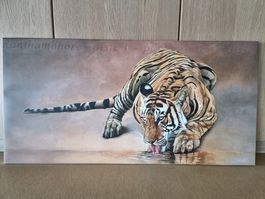 Tableau Tigre à l’abreuvoir