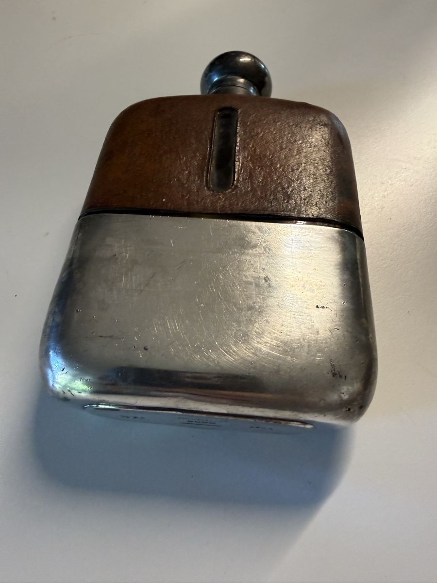 Bottiglie: Vintage Flachmann, Leder und vermutlich versilbert England – Usato da BASEL venduto da zum_schneugge 3